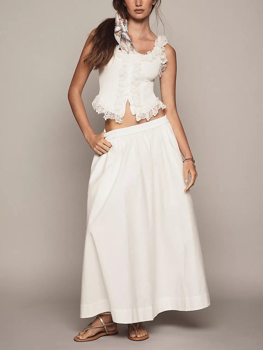 Max Studio cotton poplin elastic waist skirt in natural
